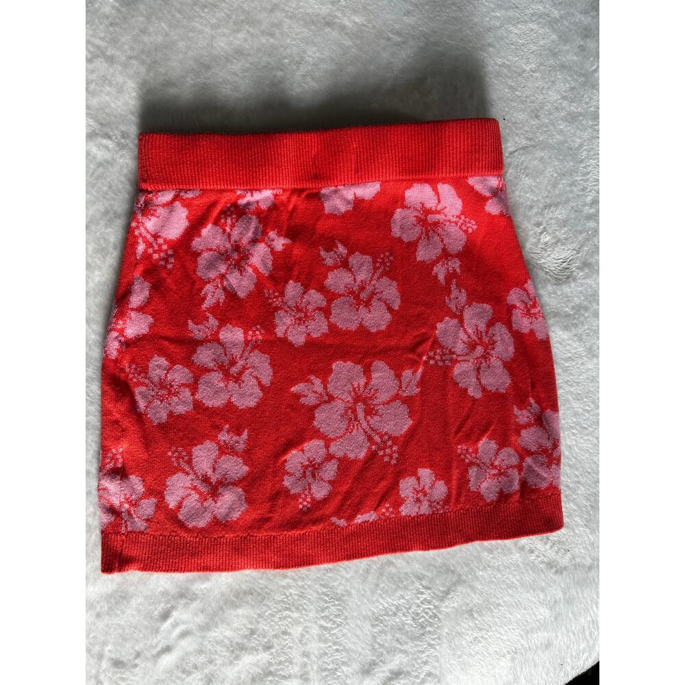 Art Class Girls Floral Knit Skirt Size S 6 6X Red Pink